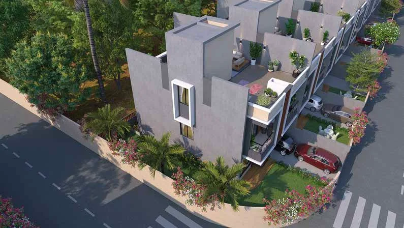 Aerial view of the AshokVillas row villas (artist's impression)