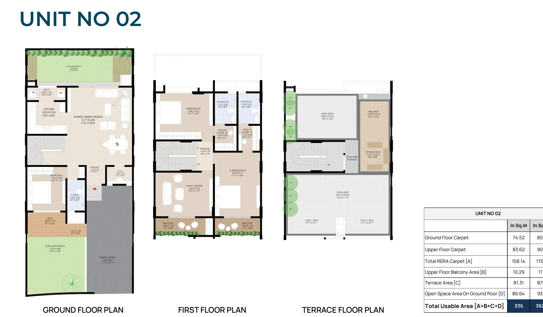 AshokVillas Imperial unit plan: ground, first and terrace floors